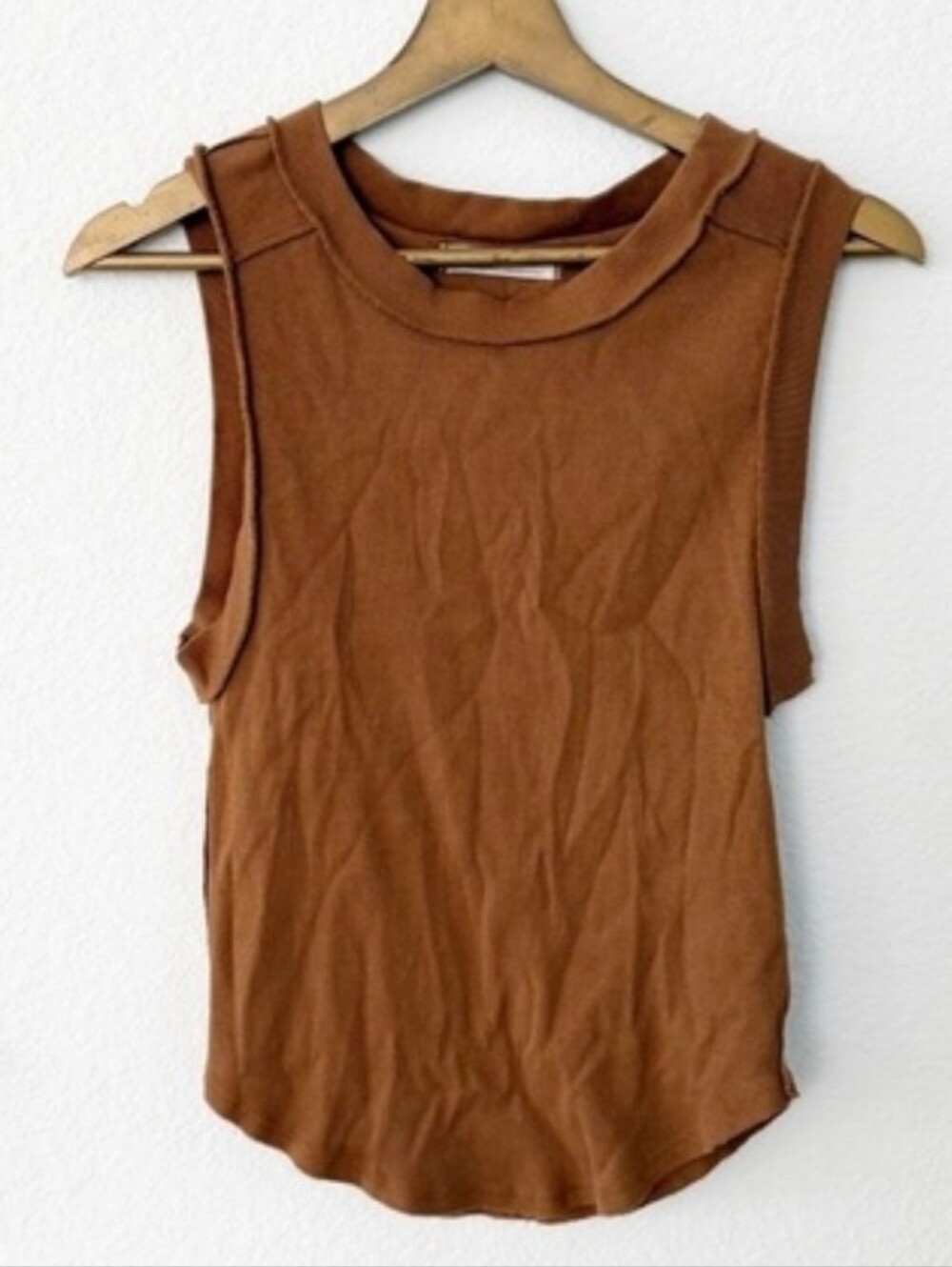 WE THE FREE Kate Tank in Almond Ash Brown Tan Small Ribbed LIKE NEW - Picture 4 of 8